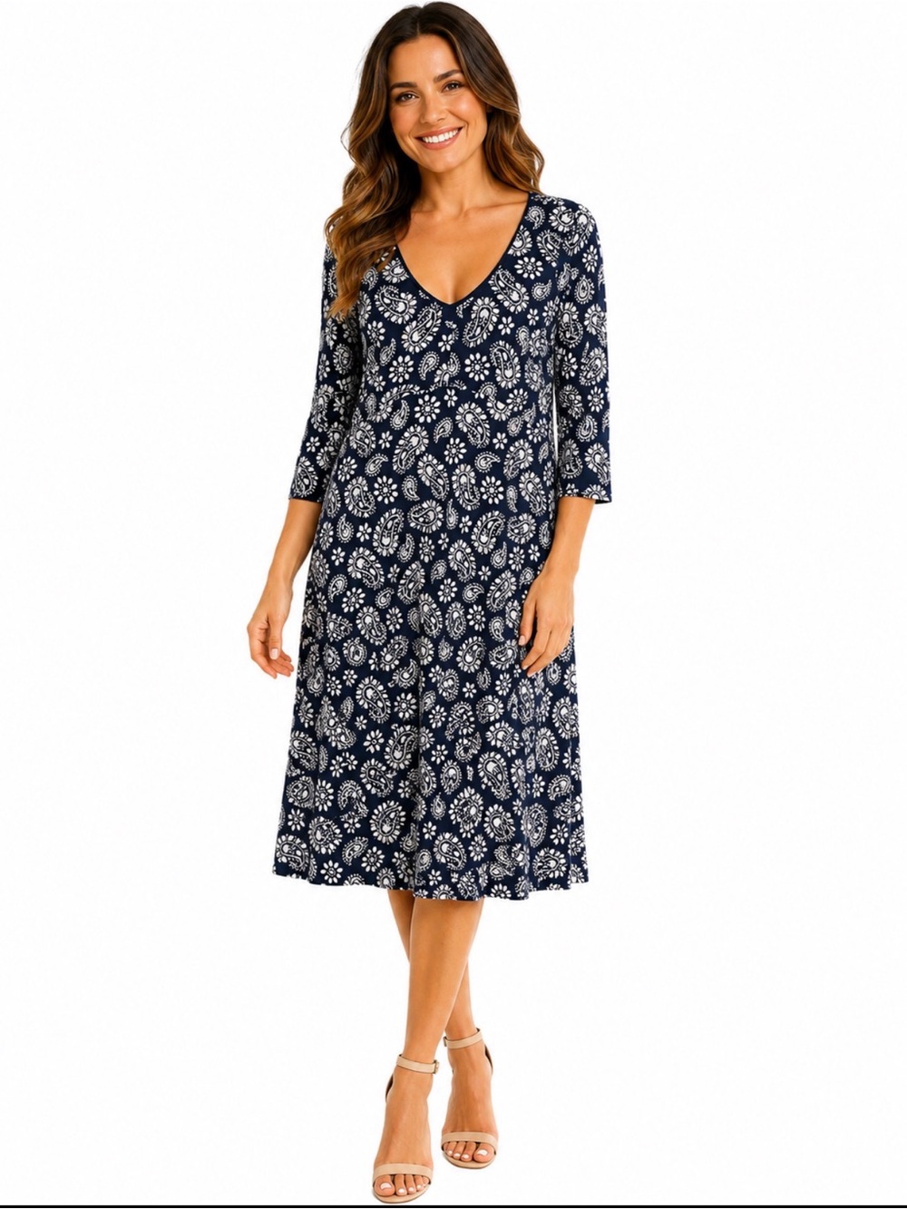 Tommy Hilfiger Navy and White Floral Midi Dress